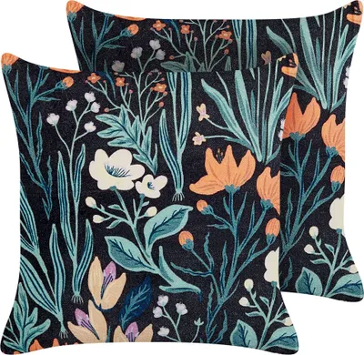 Produktbild von BELIANI Dekokissen 2er Set Schwarz / Grün Samt und Baumwolle 45 x 45 cm Bezug mit Füllung Reißverschluss Blumenmuster Modern Wohnzimmer Schlafzimmer