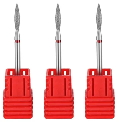 Produktbild von Nagelbohrer Set 3 Stück Diamant Nagelhautentferner Kugel Flamme Rot