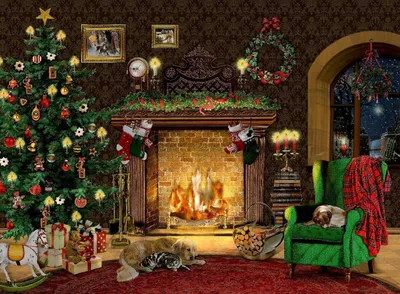 Obrázek produktu pro Nástěnný adventní kalendář A4 - krbová místnost
