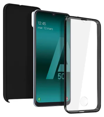 Image de Avizar, coque de protection à 360° (avant et arrière) pour Samsung Galaxy A50, couleur noire