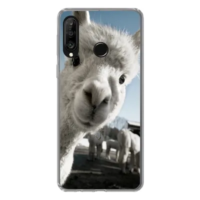 Produktbild von MuchoWow® Handyhülle Schutzhülle Hülle für Huawei P30 Lite Alpaka - Weiß - Tier Silikon Softcase Handy Hülle - Handyhülle