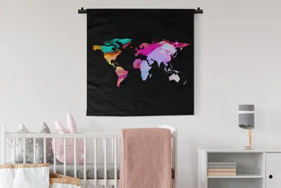 Produktbild von MuchoWow® Wandteppich Wandbehang Weltkarte - Farben - Farbe 90x90 cm Tapisserie Dekoration Wandtuch - Wandaufhänger