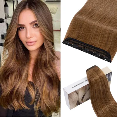 Zdjęcie produktu dla Pasemka do włosów z naturalnych włosów, jasny blond, 45 cm, 50 g, 1 sztuka, z 5 klipsami