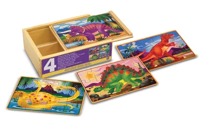 Produktbild von 4 Holzpuzzle im Kästchen - Dinosaurier