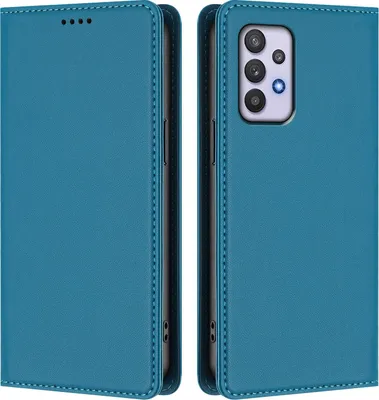 Produktbild von Handyhülle für Samsung Galaxy A32 4G, Kunstleder Klapphülle Stoßfeste Magnetische Hülle mit Ständer Blau