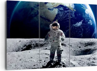 Produktbild von Bild auf Leinwand - Leinwandbild - Astronaut Mond Erde Raum - 165x110cm - Wand Bild - Wanddeko - Leinwanddruck - Bilder - Kunstdruck - Wanddekoration - Leinwand bilder - Wandkunst - CE165x110-2864