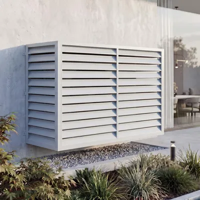 Immagine prodotto di Copertura per impianto di climatizzazione/scambiatore di calore HWC-O43, copertura per griglia di protezione, metallo 132x175x75 cm ~ grigio-bianco