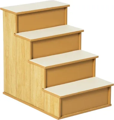 A four-step pet stair made of wood-like material with cream-colored steps.