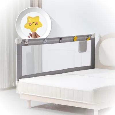 Produktbild von WOLKENGLÜCK® Rausfallschutz | Bettrausfallschutz für Kinder & Babys | Faltbares Bettschutzgitter für Kinderbetten & Boxspringbett | Passend für 99% Aller Matratzen | 200×71-89×48,5 cm, Grau