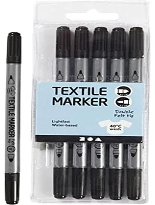 Productafbeelding van Textielstiften, 2,3 + 3,6 mm lijndikte, 6 stuks, zwart, voor stoffen