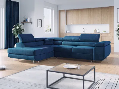 Produktbild von Ecksofa L-Form Couch mit Schlaffunktion und Verstellbare Kopfstützen - GUSTAW - Dunkelblau - Links