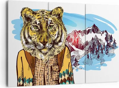 Produktbild von Bild auf Leinwand - Leinwandbild - Tiger in den Bergen Kinder Tierwelt - 165x110cm - Wand Bild - Wanddeko - Leinwanddruck - Bilder - Kunstdruck - Leinwand bilder - Wandkunst - CE165x110-3210