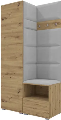 Produktbild von Garderoben-Set Nela I, Polstergarderobe mit Schuhschrank, Dielenmöbel-Set (Farbe: Artisan Eiche + Trinity 32 (Hellgrau))