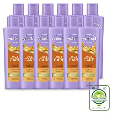 Obrázok produktu pre 12 ks šampónu Andrélon Oil & Care pre suché a kučeravé vlasy, 250 ml - veľké balenie - 12 kusov