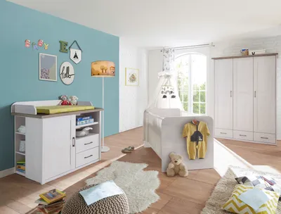 Produktbild von Babyzimmer Luca in Pinie Weiß und Trüffel 3 teiliges Sparset - Kinderzimmer komplett Set von Begabino