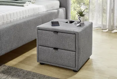 Produktbild von Nachtkommode CESIS grau mit 2 Schubladen, induktiver Ladefunktion und USB-A/C Anschlüssen