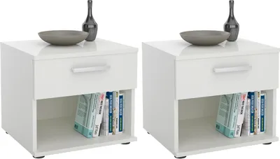 Produktbild von Nachttisch MARY im 2er Set Nachtschrank Nachtkommode in weiß mit Schublade und offenem Fach