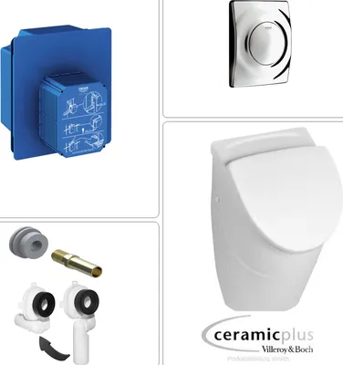 Produktbild von VILLEROY & BOCH O.NOVO Urinal CeramicPlus mit GROHE Wandeinbauspüler & Betätigungsplatte chrom