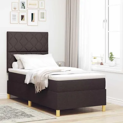 Zdjęcie produktu dla Maison Exclusive - Łóżko z materacem sprężynowym LED, ciemnobrązowe, 100 x 200 cm, obita tkaniną