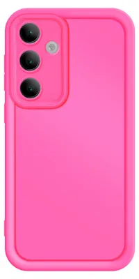 A bright pink phone case is shown from the back.