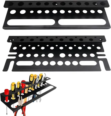 Productafbeelding van Gereedschapswandhouder, 2 stuks, 40 cm, met wandbevestiging, schroevendraaierhouder en hamersteun, geschikt voor de garage
