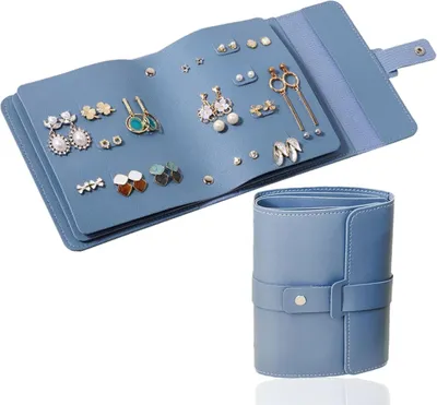 Produktbild von Reise-Schmucketui, faltbar, Ohrring- und Schmuck-Organizer, blaue PolyurethanTasche