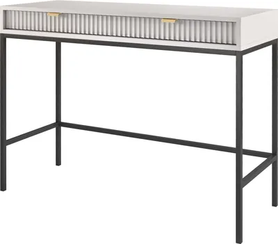 Produktbild von Konsolentisch 100 cm Galla - Beistelltisch mit Schubladen, Wohnzimmer - Flurtisch mit Metallgestell - geriffelten Fronten & goldene Griffe (Grau + Schwarz)
