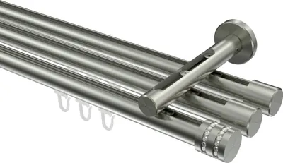 Produktbild von Interdeco Innenlaufstange / Gardinenstange mit Innenlauf Edelstahl-Optik, Typ Siteno Estana (Glitzerkappe), 20 mm Ø 3-läufig, 480 cm