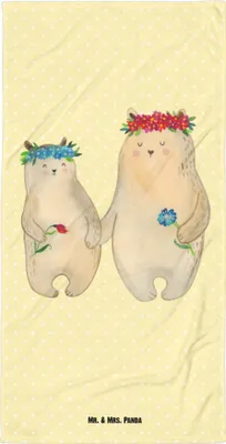 Produktbild von Mr. & Mrs. Panda Strandtuch Bären mit Blumenkranz - Gelb Pastell - Geschenk, Badehandtuch, Familie, Duschtuch, Mutter, Großes, Muttertag, Family, Bär, Handtuch, Mama