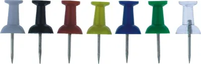 Produktbild von ALCO Pinnnadeln, Kopfgröße 9 x 13 mm, schwarz, blau, grün, rot, gelb, weiß, transparent, sortiert, 1 Dose á 20 Stück