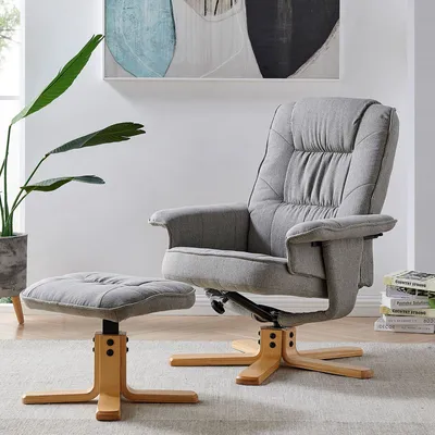 Produktbild von Relaxsessel CHARLY mit Hocker drehbar neigungsverstellbar grau [Max. Belastbarkeit 100 kg] für Wohnzimmer, TV-Sessel Fernsehsessel mit Liegefunktion Polstersessel und Hocker