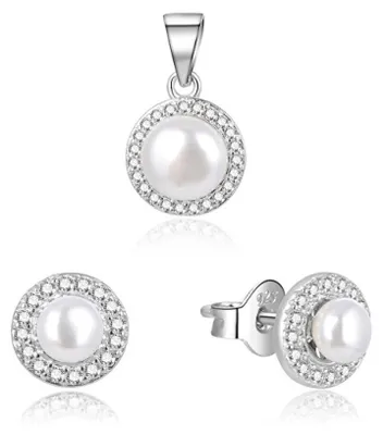 Image de Belle parure de bijoux en argent avec perles de rivière AGSET278L (pendentif, boucles d'oreilles)