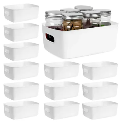 Produktbild von 12 Stück Aufbewahrungsboxen, Kunststoff Organizer mit Griffen, Weiß, für Küche, Badezimmer, Büro und Regal (24 x 16 x 9,5 cm)