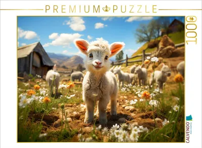 Produktbild von CALVENDO Puzzle Lamm, ich bin glücklich hier | 1000 Teile Lege-Größe 64x48cm Foto-Puzzle für glückliche Stunden
