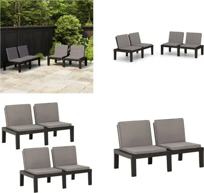 Image de vidaXL Bancs de jardin avec coussins 2 pcs. Plastique Gris - Banc de jardin - Banc de terrasse - Banc de terrasse