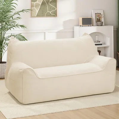 Produktbild von HOMMPA XXL Sitzsack Sofa 2 Sitzer, gefüllt, großer Bean Bag Sessel mit Tasche, bequemer Loungesessel für Gaming, Lesen, Wohnzimmer, Beige