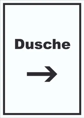 Produktbild von Dusche Schild mit Text und Richtungspfeil rechts waschen Hygiene hochkant A1 Rückseite selbstklebend