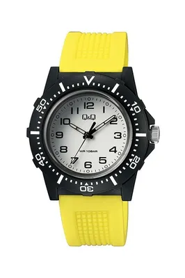 Produktbild von Q&Q Herrenuhr Weiß Schwarz Gelb Analog Silikon 10ATM Quarz