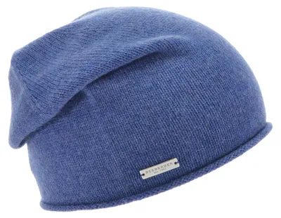 Seeberger Strickmütze-Beanie aus 100% Kaschmir mit Rollrand in blau