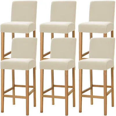 Barhockerbezüge aus Samt, Stretch, 6er-Set, Beige