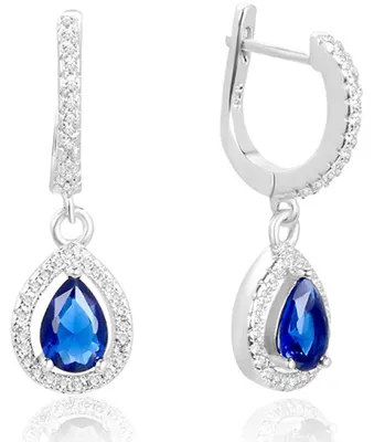 Produktbild von Silberne Tropfenohrringe mit blauen Zirkonen AGUC2248