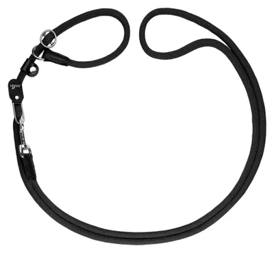 Produktbild von Retriever-Hundeführleine, schwarz, stufenlos verstellbar, integrierte Halsung, robustes, wetterfestes Polyamid-Tau, pflegeleicht, mit Lederkappen, griffig, Größe: 10/260