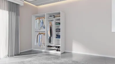Produktbild von Kleiderschrank 190 cm TRES A ohne Türen – offenes Schranksystem mit Regalen und Kleiderstange Weiß