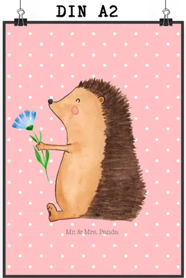 Produktbild von Mr. & Mrs. Panda Bild Igel Blumen DIN A2 - Rot Pastell - Geschenk, wanddeko, Genesungswünsche, Lustige Sprüche, Krankenhaus, Plakat, Deko, Krankheit, drucke, Wandbild