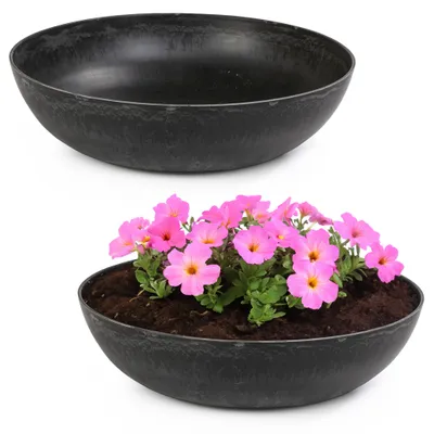 Immagine prodotto di Fioriera rotonda bulbosa da 37 cm per esterni, nero marmorizzato
