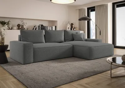Produktbild von Ecksofa Schlafsofa Sofa WALKEN Stoff Quelle Dunkelgrau Ottomane Rechts