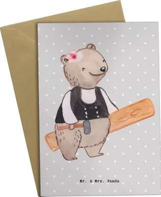 Produktbild von Mr. & Mrs. Panda Grußkarte Zimmerfrau Herz - Grau Pastell - Geschenk, hochzeitskarten, Grußkarten, weihnachtskarten, einladungskarten, vatertagskarte, dankeskarten