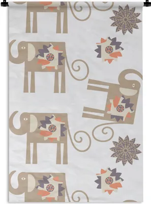 Produktbild von MuchoWow® Wandteppich Wandbehang Blumen - Elefant - Muster 60x90 cm Tapisserie Dekoration Wandtuch - Foto-Teppich - Abwaschbar