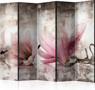 Image de Nouveauté ! Paravent décoratif Séparateur de pièce Cloison Paravent photo Paravent espagnol XXL FLEURS MAGNOLIAS ASPECT BÉTON 225x172 cm b-C-0731-z-c