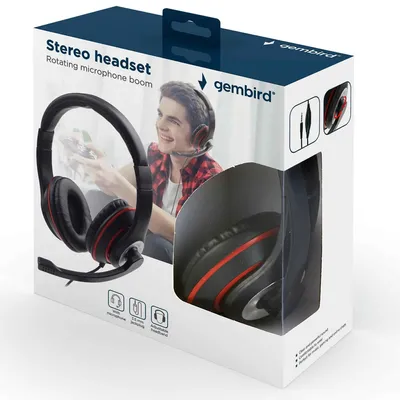Obrázek produktu pro Gembird MHS-03-BKRD Sluchátka a headset s kabelem, čelenka, gaming, černá, červená